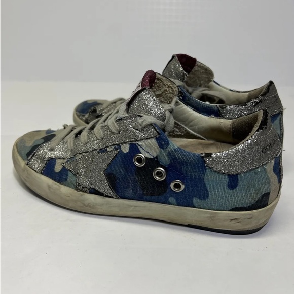 Golden Goose Superstar Sneakers Grey Blue Silver Glitter Camo Star Sz 35 - Picture 5 of 11